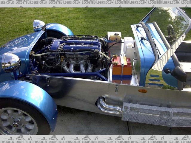 Engine bay of Mike Laws Locost showing modified 'R' tube